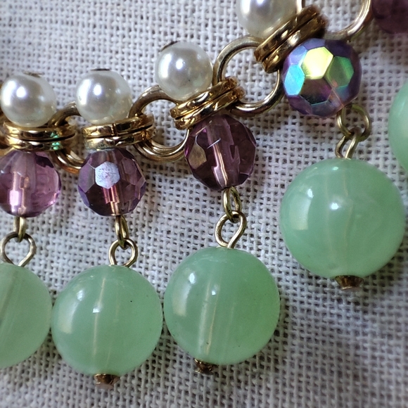 Set of Faux Jade Beads Pearls Bracelet and Necklace Vintage Amethyst Purple EUC - Picture 9 of 15